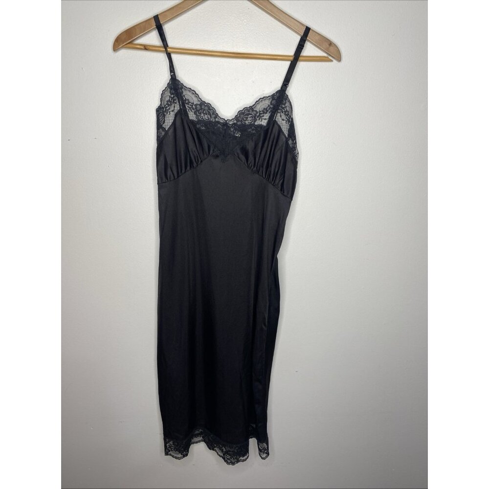 Vintage Black Full Slip Womens 32 Coquette Lace Boudoir Volup Lingerie Dress